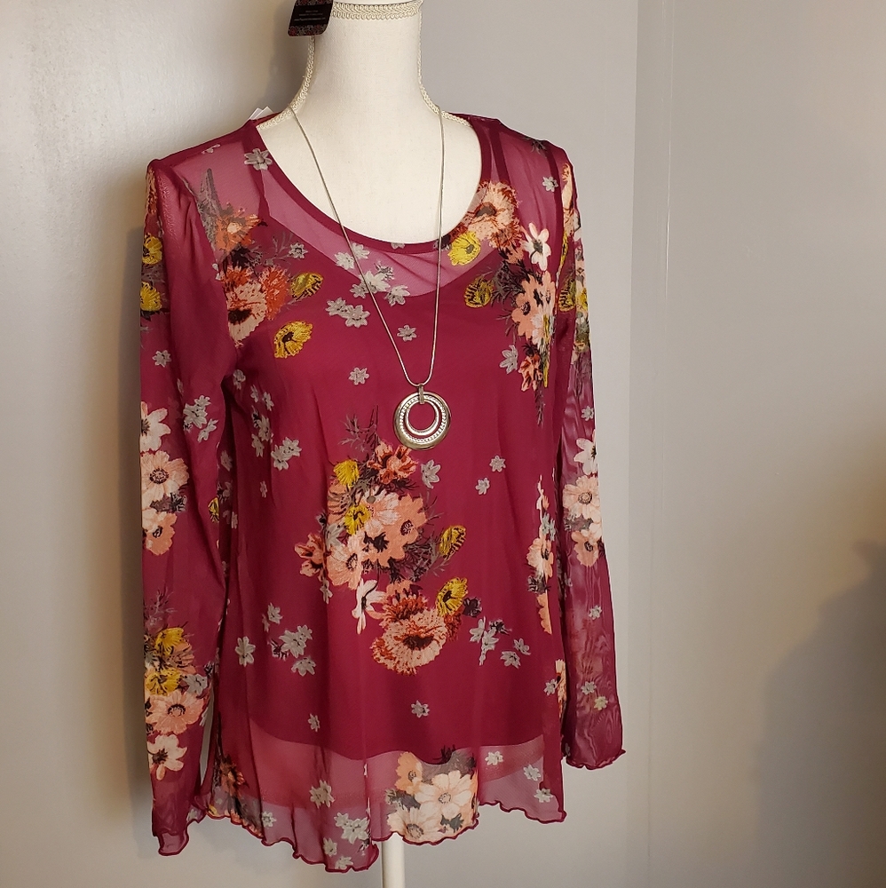 New sz large sheer blouse with attached tank